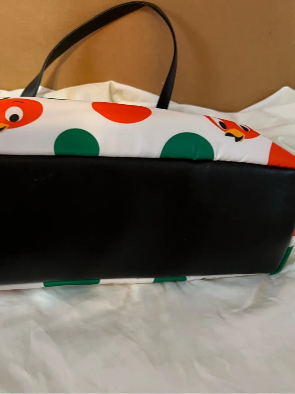Orange Bird Print Tote Bag with Black Straps - Picture 3 of 4